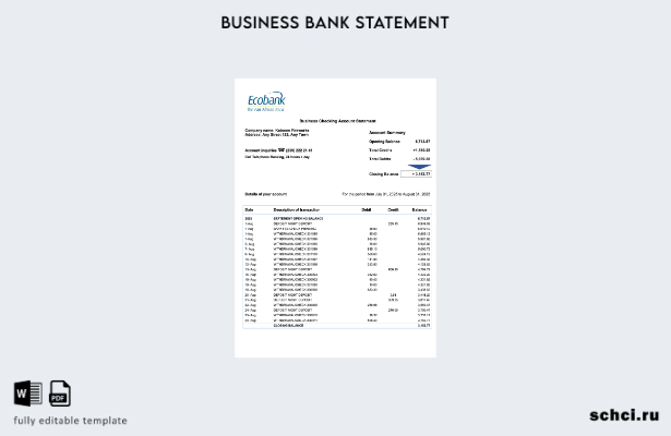 цифровая загрузка Сенегал Ecobank выписка со счета предприятия Шаблон в формате 